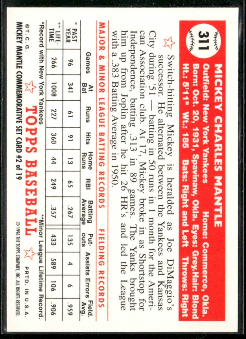 Mickey Mantle 1996 Topps Promo Set #2 New York Yankees