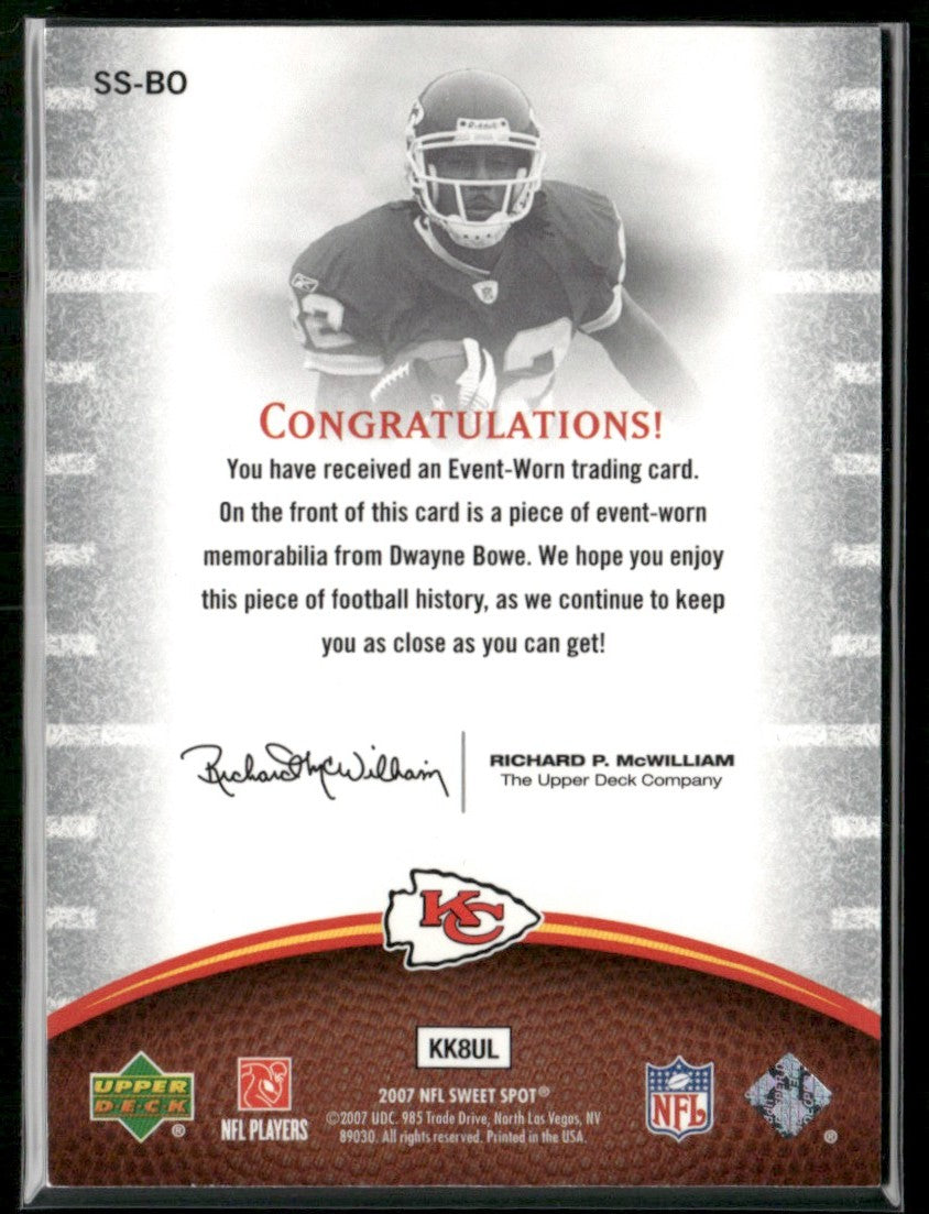 Dwayne Bowe 2007 Upper Deck Sweet Spot Swatch Jersey #SS-BO Kansas City Chiefs