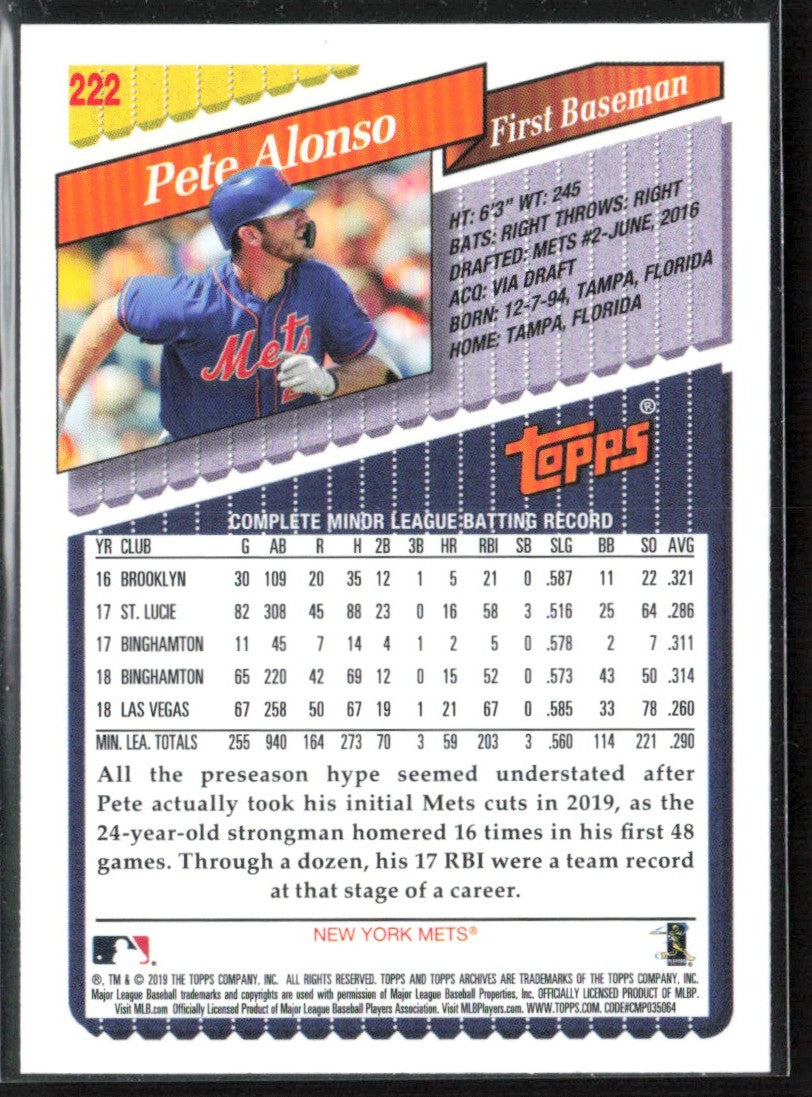 Pete Alonso 2019 Topps Archives 1993 Design RC #222 New York Mets