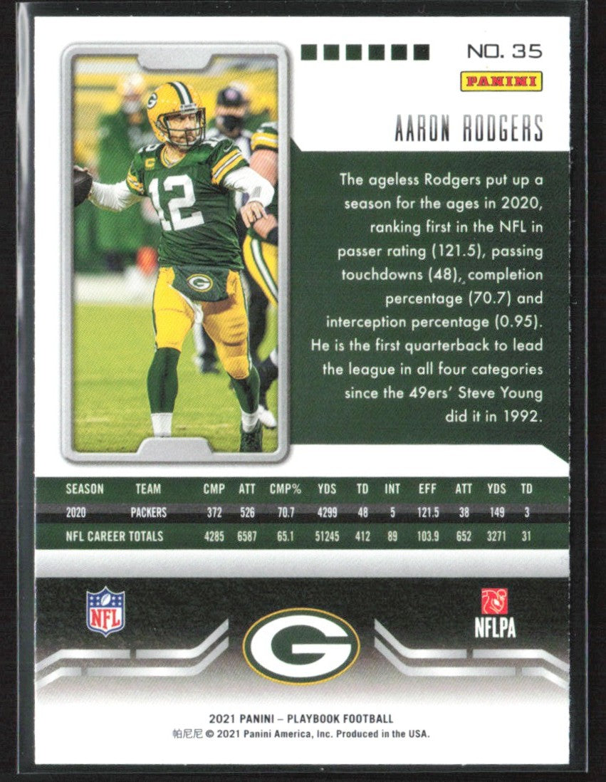 Aaron Rodgers 2021 Panini Playbook Sparkle #35 Green Bay Packers