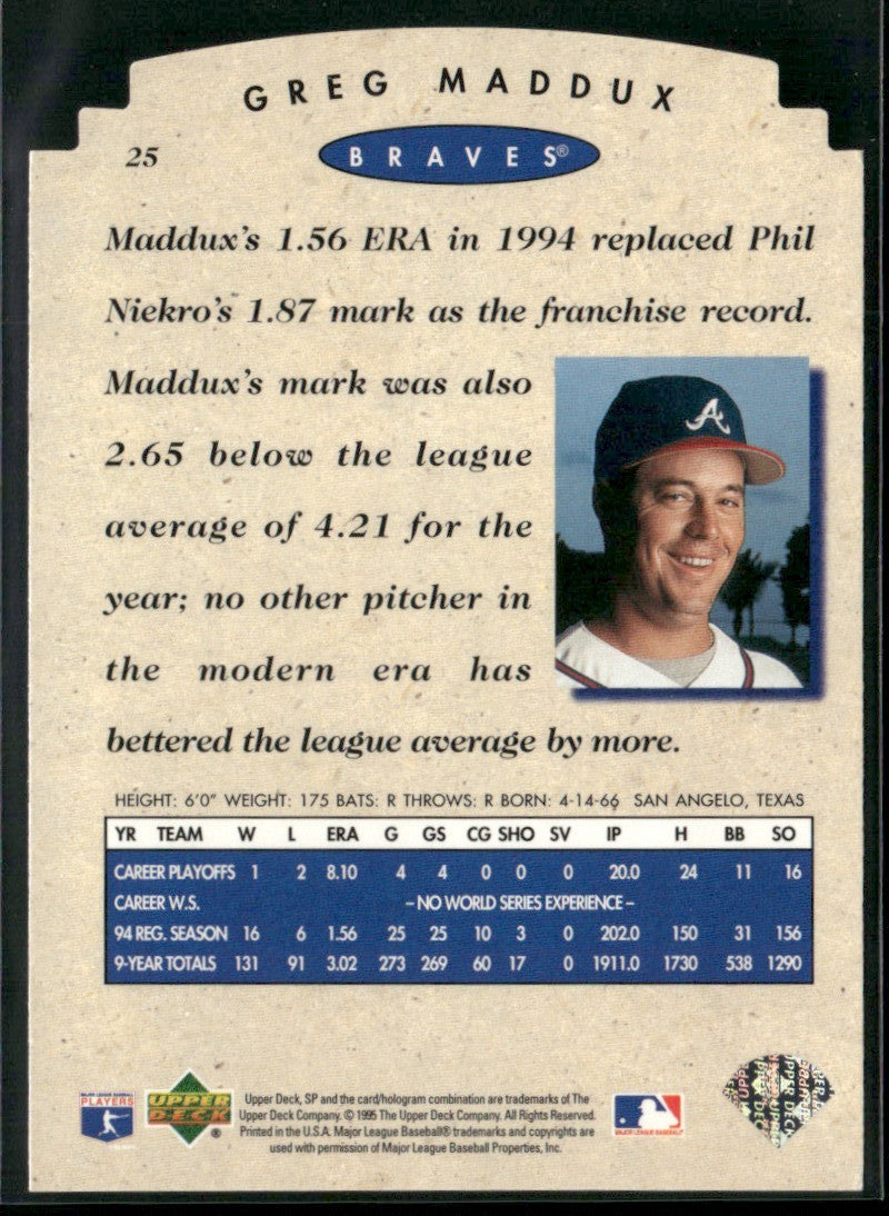 Greg Maddux 1995 SP Championship Die Cuts #25 Atlanta Braves