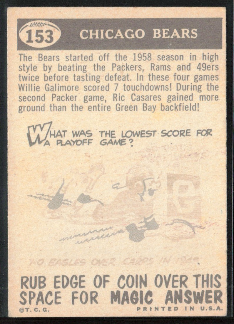 Chicago Bears 1959 Topps #153 Chicago Bears