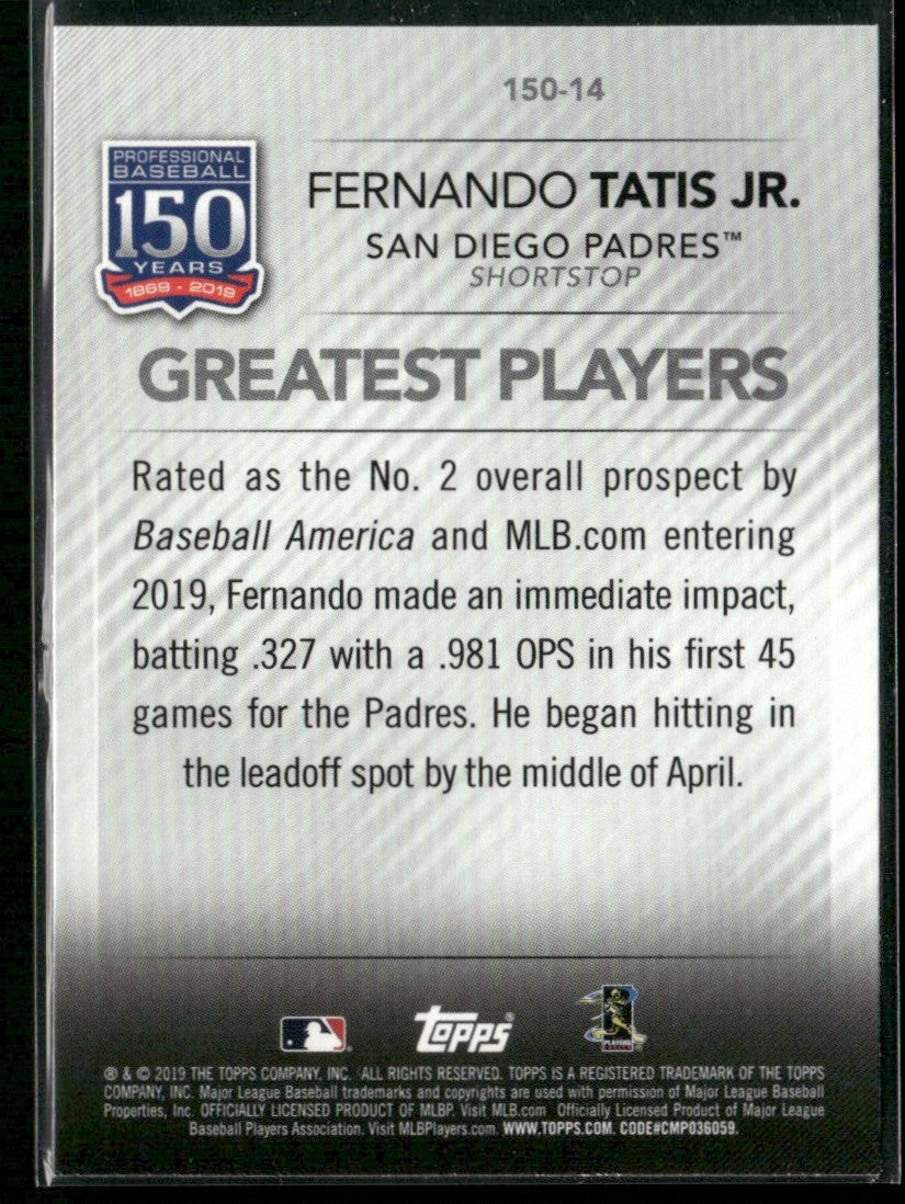 Fernando Tatis Jr. 2019 Topps Update 150 Years #150-14 San Diego Padres