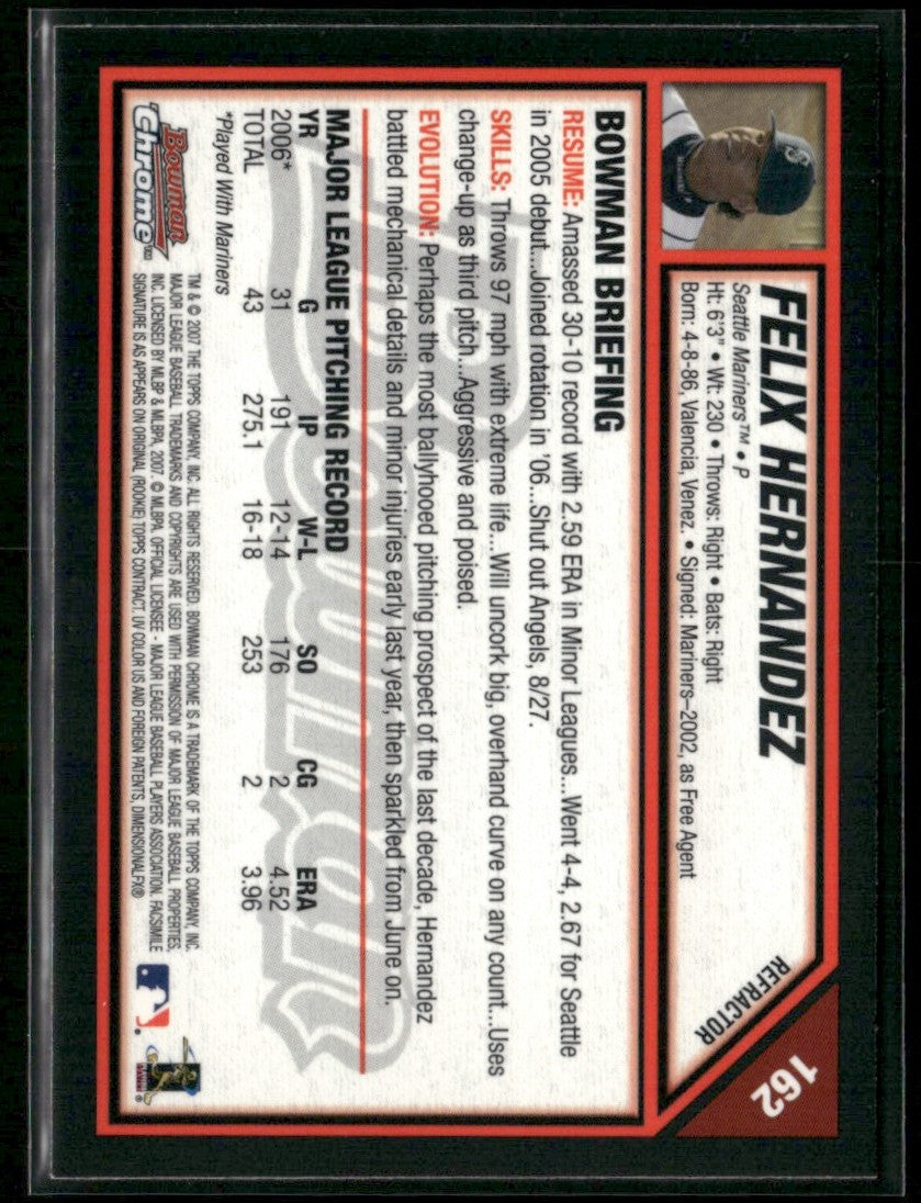Felix Hernandez 2007 Bowman Chrome Refractor #162 Seattle Mariners