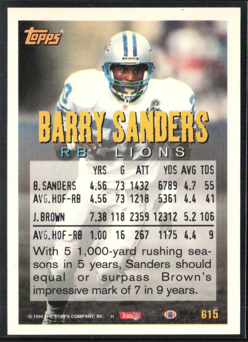 Barry Sanders 1994 Topps Measures of Greatness #615 Detroit Lions