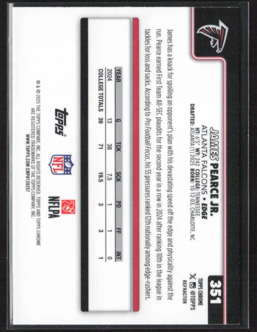 James Pearce Jr 2025 Topps Chrome Refractor RC #351 Atlanta Falcons