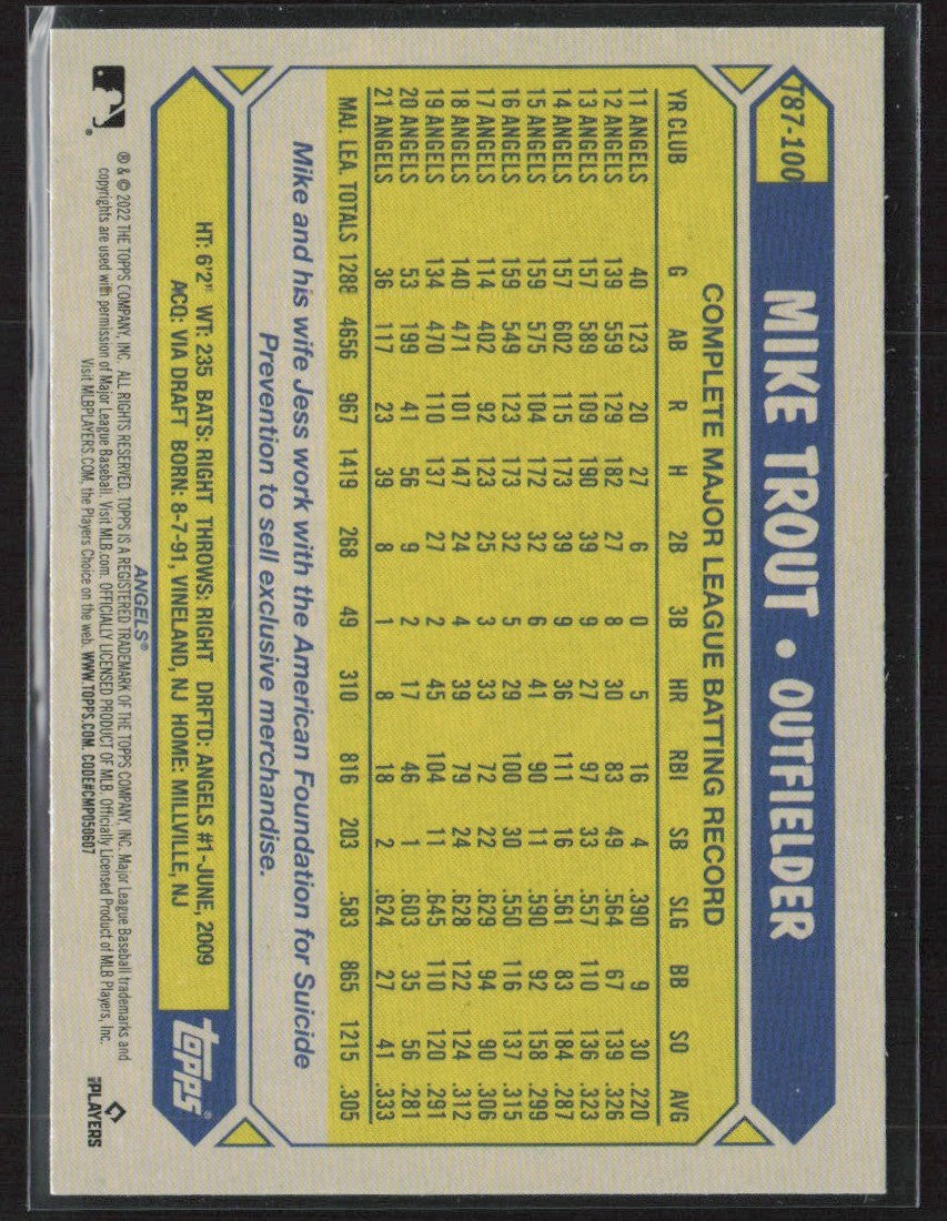 Mike Trout 2022 Topps 35th Anniversary #T87-100 Los Angeles Angels