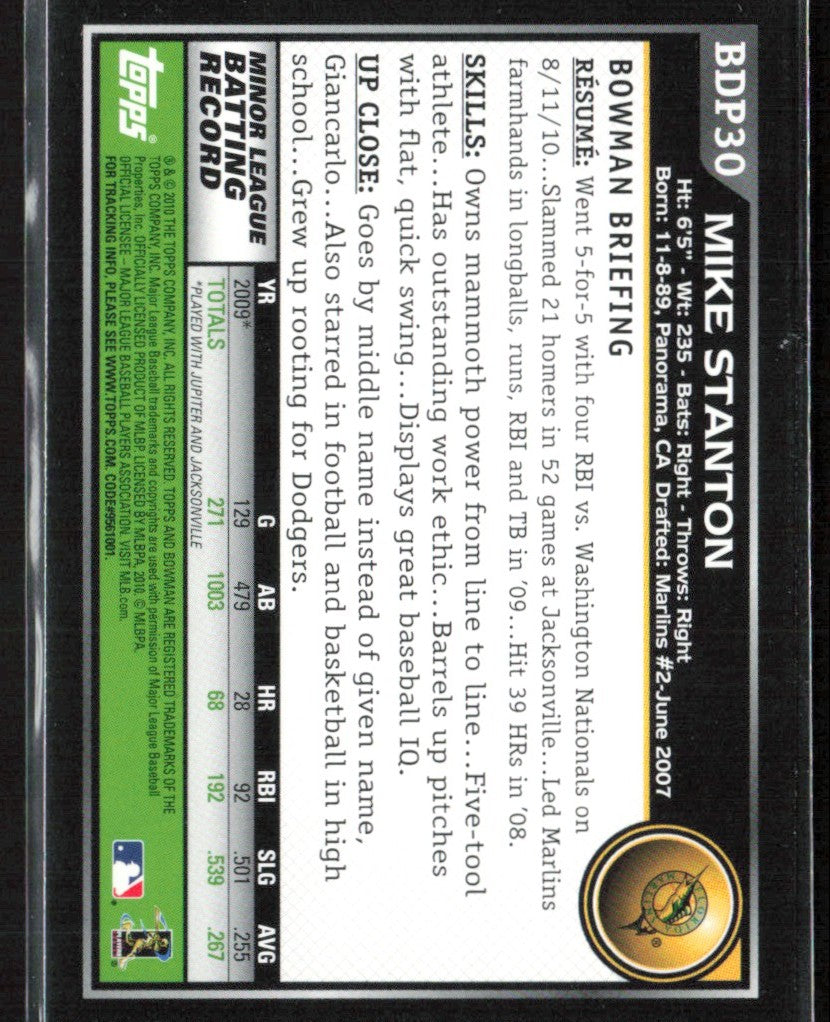 Mike Stanton 2010 Bowman RC #BDP30 Florida Marlins