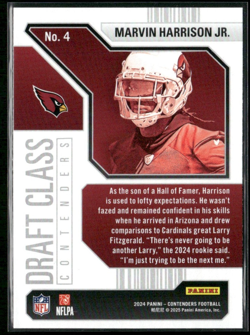 Marvin Harrison Jr. 2024 Panini Contenders Draft Class RC #4 Arizona Cardinals