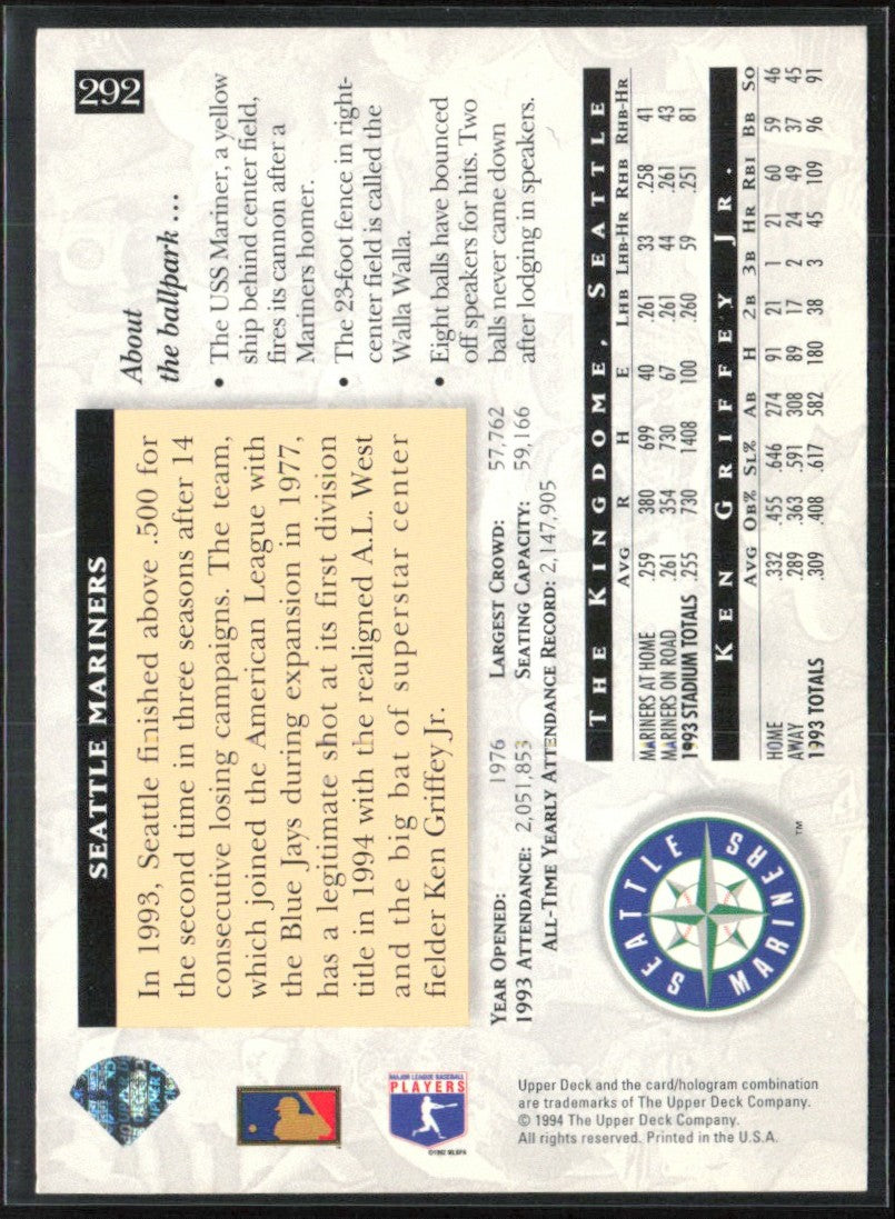 Ken Griffey Jr. 1994 Upper Deck Home Field Advantage #292 Seattle Mariners