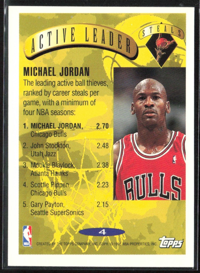 Michael Jordan 1995 Topps Active Leader Steals #4 Chicago Bulls
