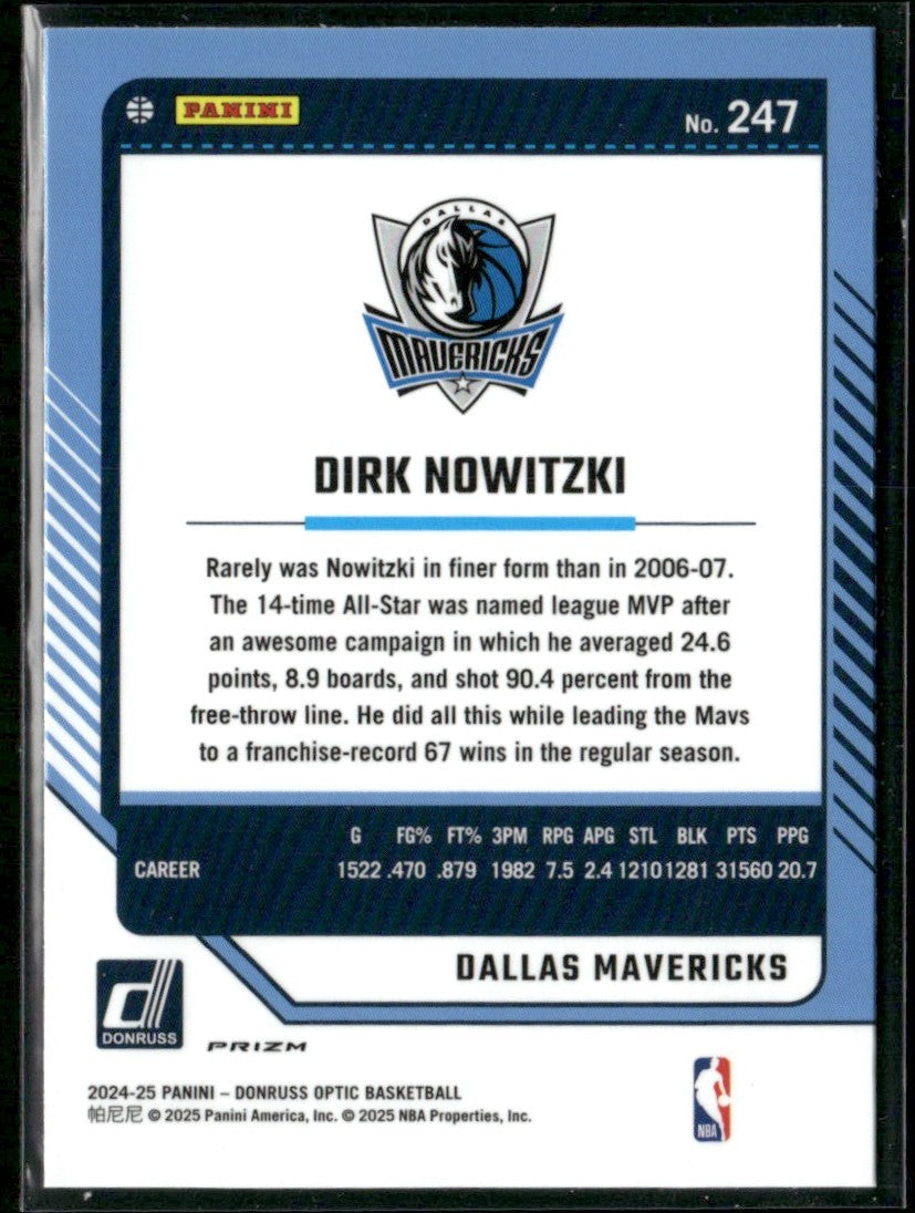 Dirk Nowitzki 2024 Donruss Optic Purple Velocity #247 Dallas Mavericks