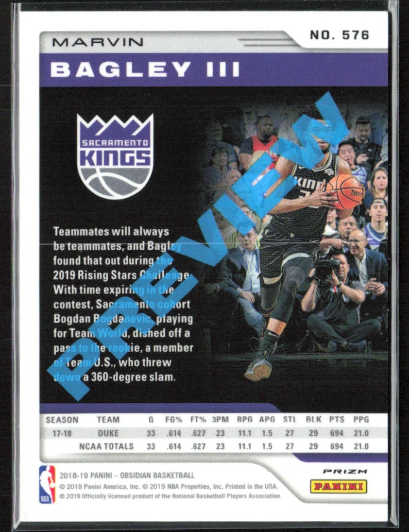 Marvin Bagley III 2018 Panini Chronicles Obsidian Preview RC #576