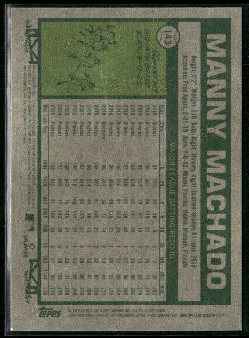 Manny Machado 2026 Topps Heritage Dark Gray #143 San Diego Padres