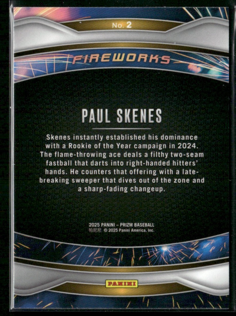 Paul Skenes 2025 Panini Prizm Fireworks #2 Pittsburgh Pirates