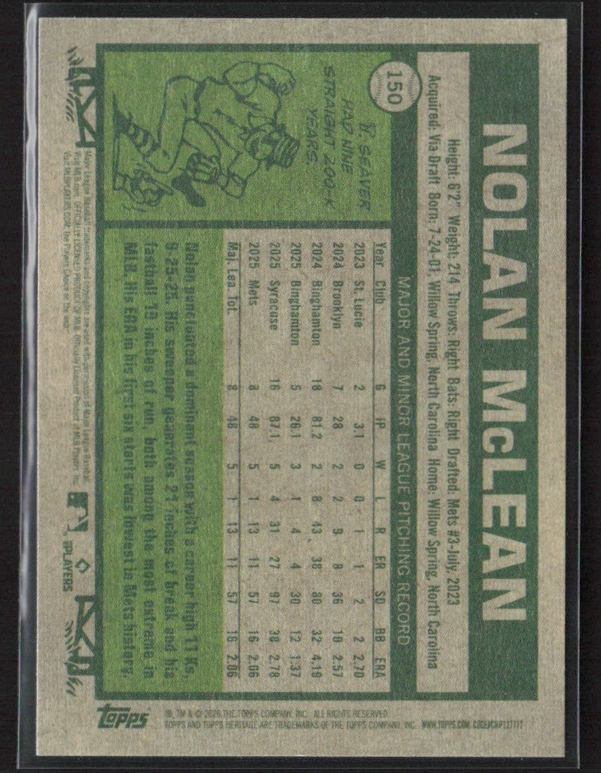 Nolan McLean 2026 Topps Heritage RC #150 New York Mets