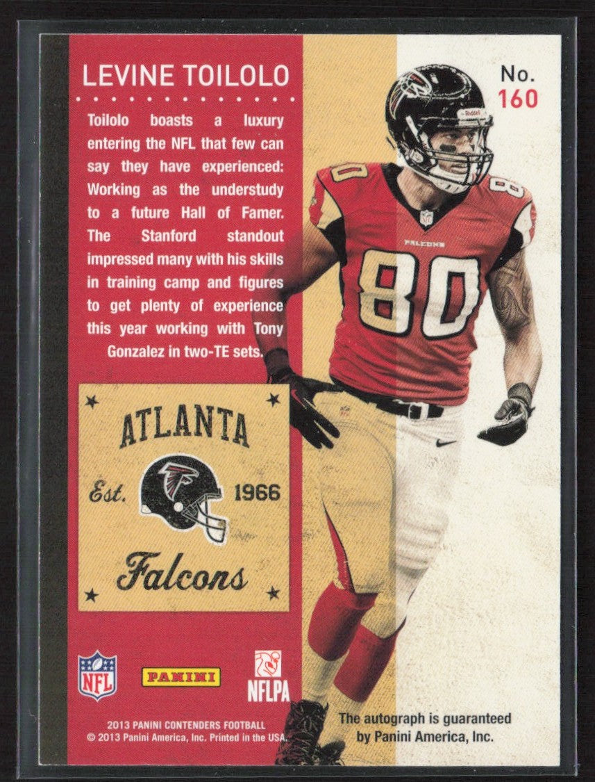 Levine Toilolo 2013 Panini Contenders RC AUTO #160 Atlanta Falcons