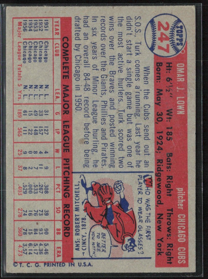 Turk Lown 1957 Topps #247 Chicago Cubs