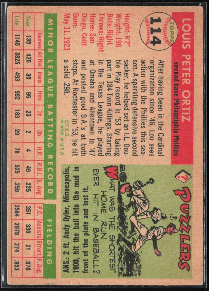 Lou Ortiz 1955 Topps #114 Philadelphia Phillies