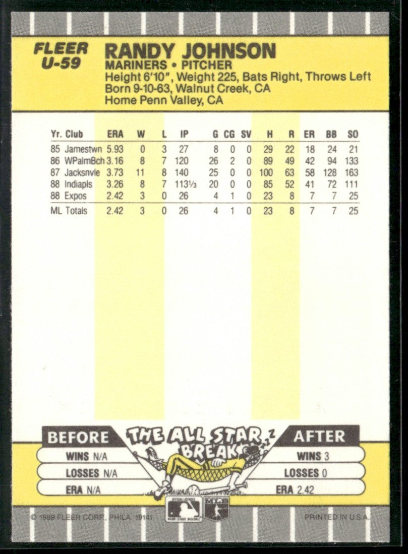 Randy Johnson 1989 Fleer Update RC #U-59 Seattle Mariners