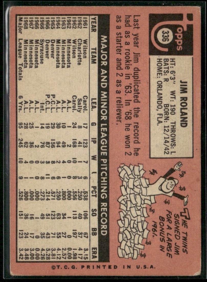 Jim Roland 1969 Topps #336 Minnesota Twins