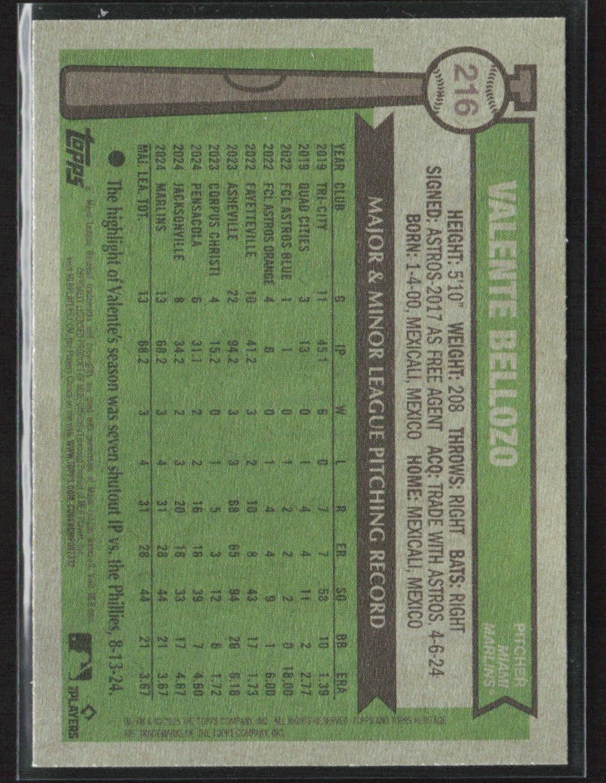 Valente Bellozo 2025 Topps Heritage Dark Blue RC #216 Miami Marlins