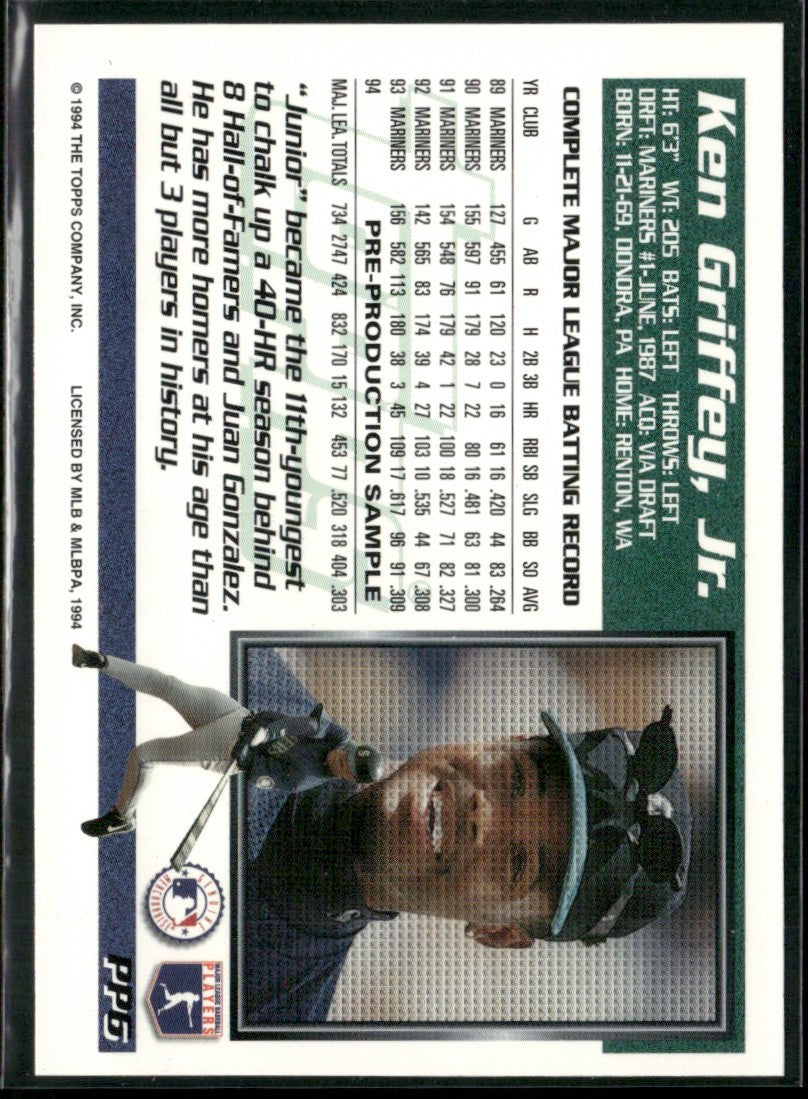 Ken Griffey, Jr. 1993 Topps Pre-Production Sheet #PP6 Seattle Mariners