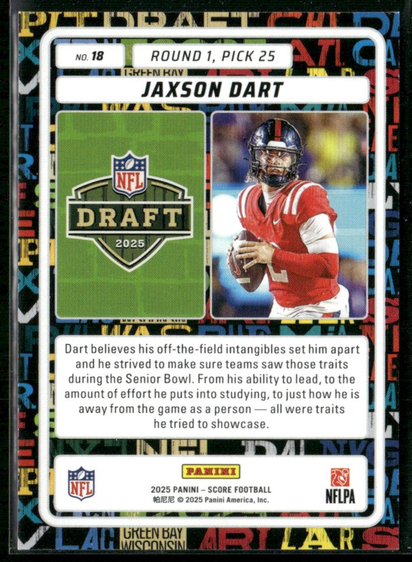 Jaxson Dart 2025 Panini Score NFL Draft RC #18 New York Giants