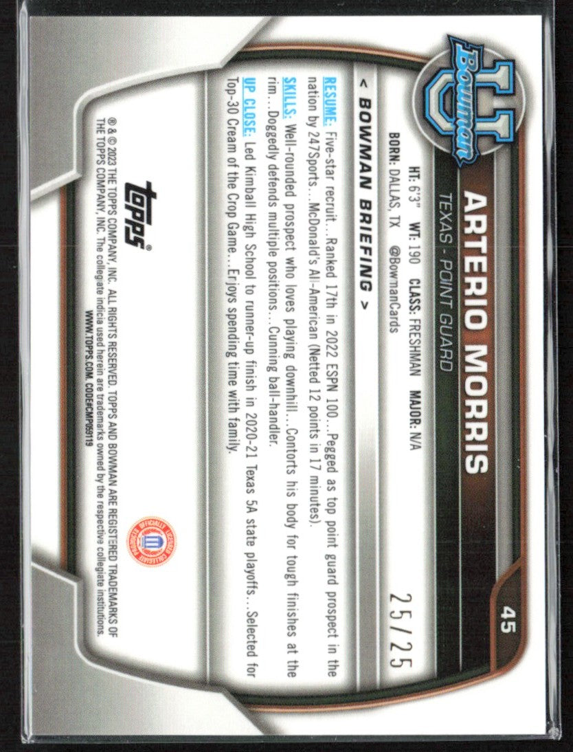 Arterio Morris 2022 Bowman U Chrome Orange Shimmer Refractor /25 #45