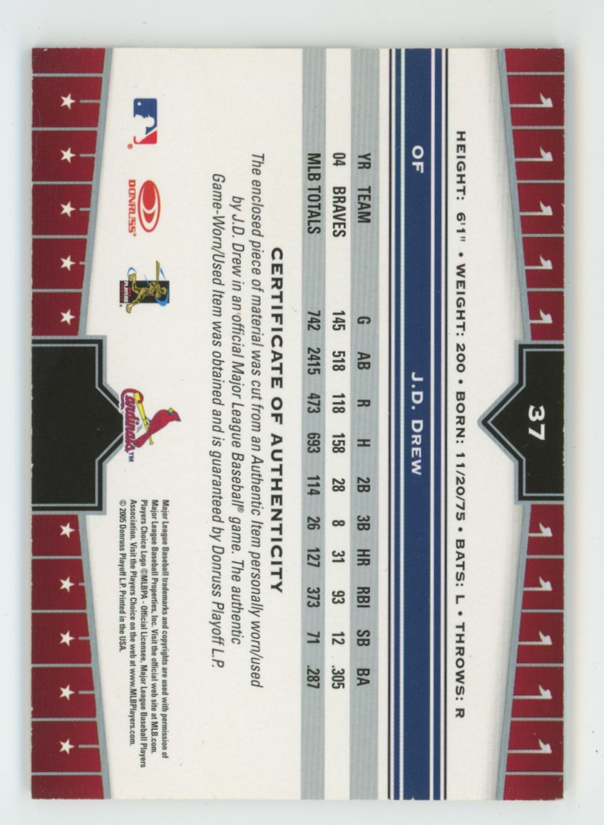 J.D. Drew 2005 Donruss Champions Impressions Jersey #37 St. Louis Cardinals