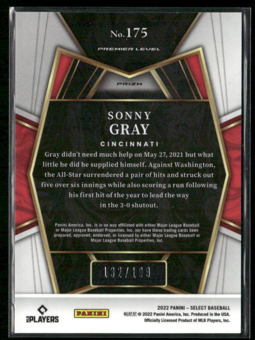 Sonny Gray 2022 Panini Select Premier Red /199 #175 Cincinnati Reds