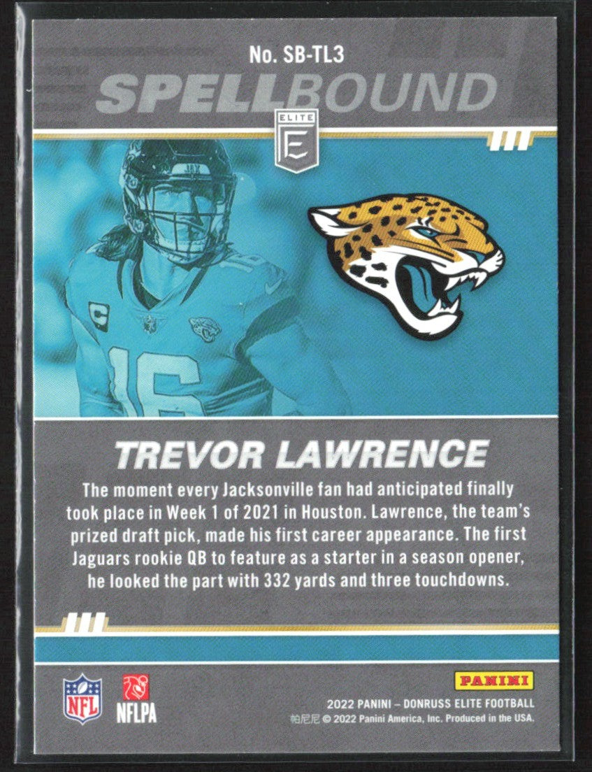 Trevor Lawrence 2022 Donruss Elite Spellbound Green #SB-TL3 Jacksonville Jaguars