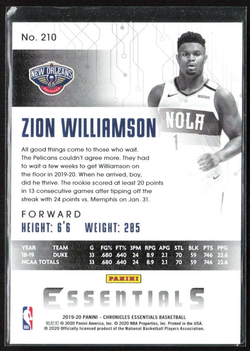 Zion Williamson 2019 Panini Chronicles Essentials Pink RC #210