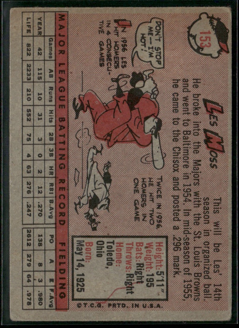 Les Moss 1958 Topps #153 Chicago White Sox