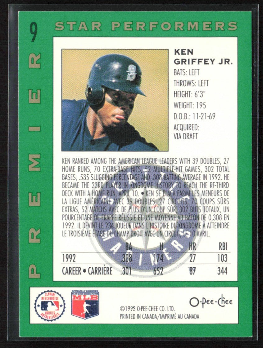 Ken Griffey Jr. 1993 O-Pee-Chee Premier Stars Performers #9 Seattle Mariners