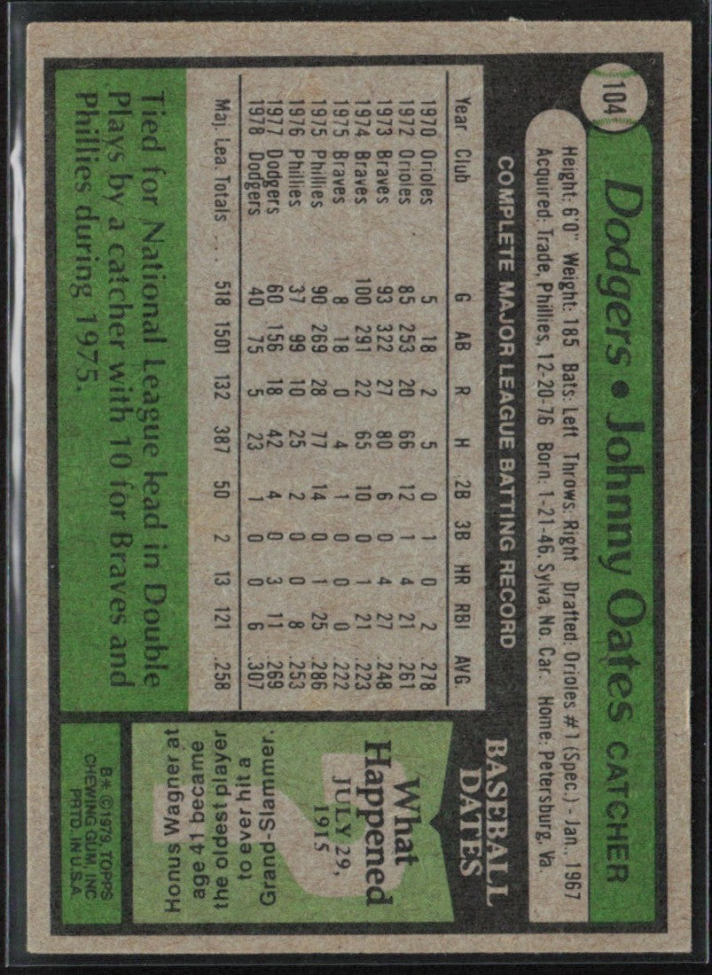 Johnny Oates 1979 Topps #104 Los Angeles Dodgers