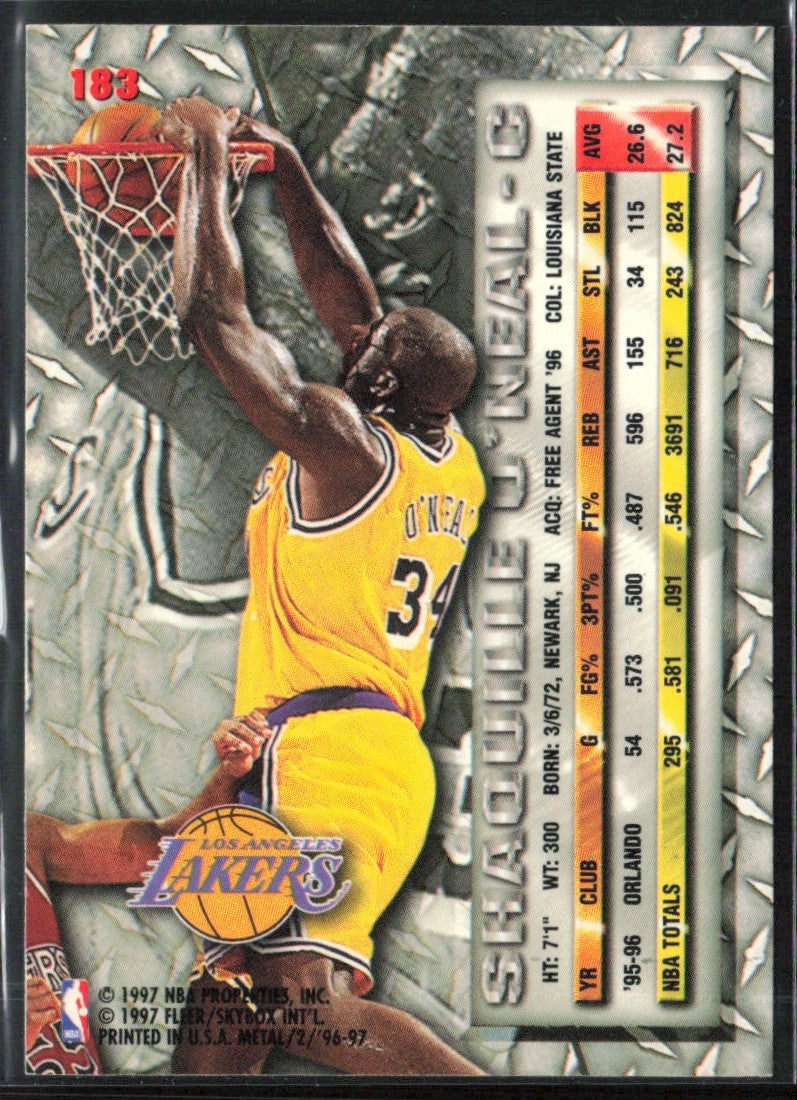 Shaquille O'Neal 1996 Fleer Metal #183 Los Angeles Lakers