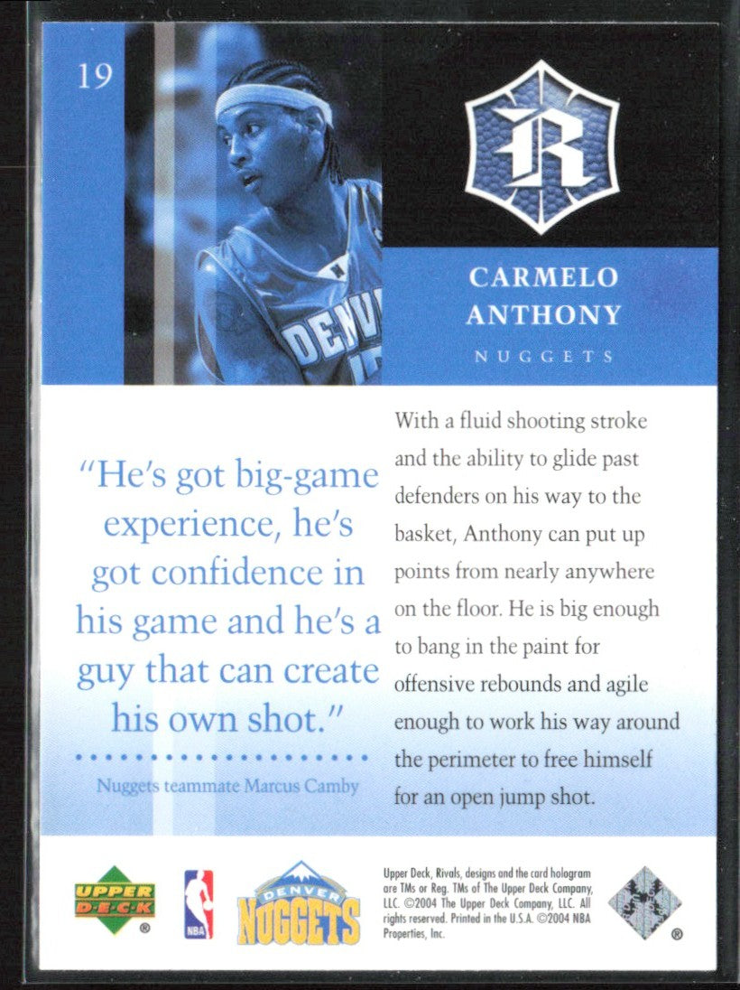 Carmelo Anthony 2004 Upper Deck Rivals Box Set #19 Denver Nuggets