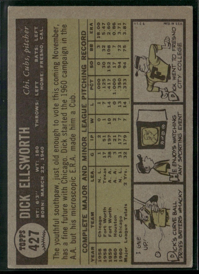 Dick Ellsworth 1961 Topps #427 Chicago Cubs