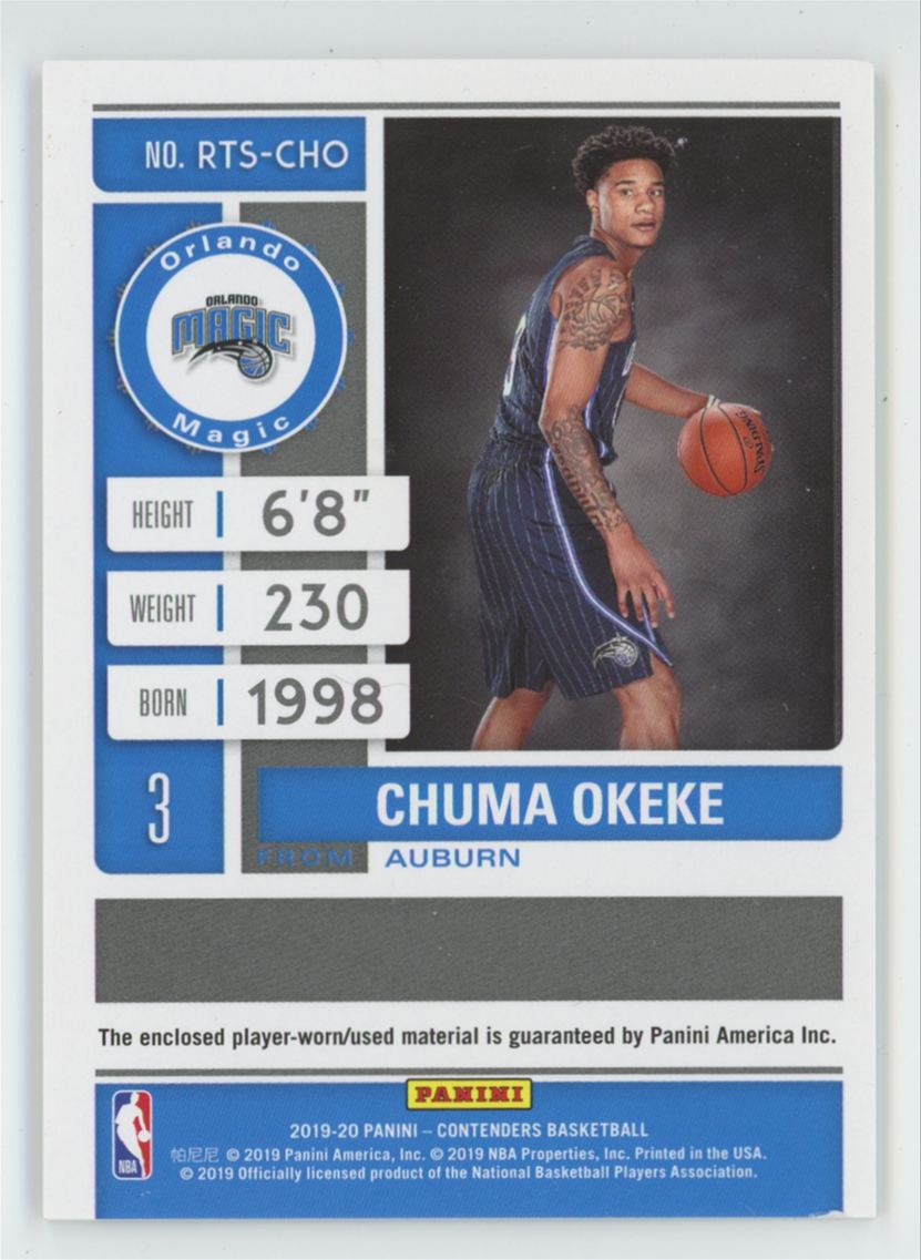 Chuma Okeke 2019 Panini Contenders Rookie Ticket Swatches RC Jersey #RTS-CHO