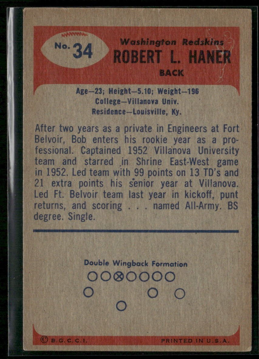 Bob Haner 1955 Bowman RC #34 Washington Redskins