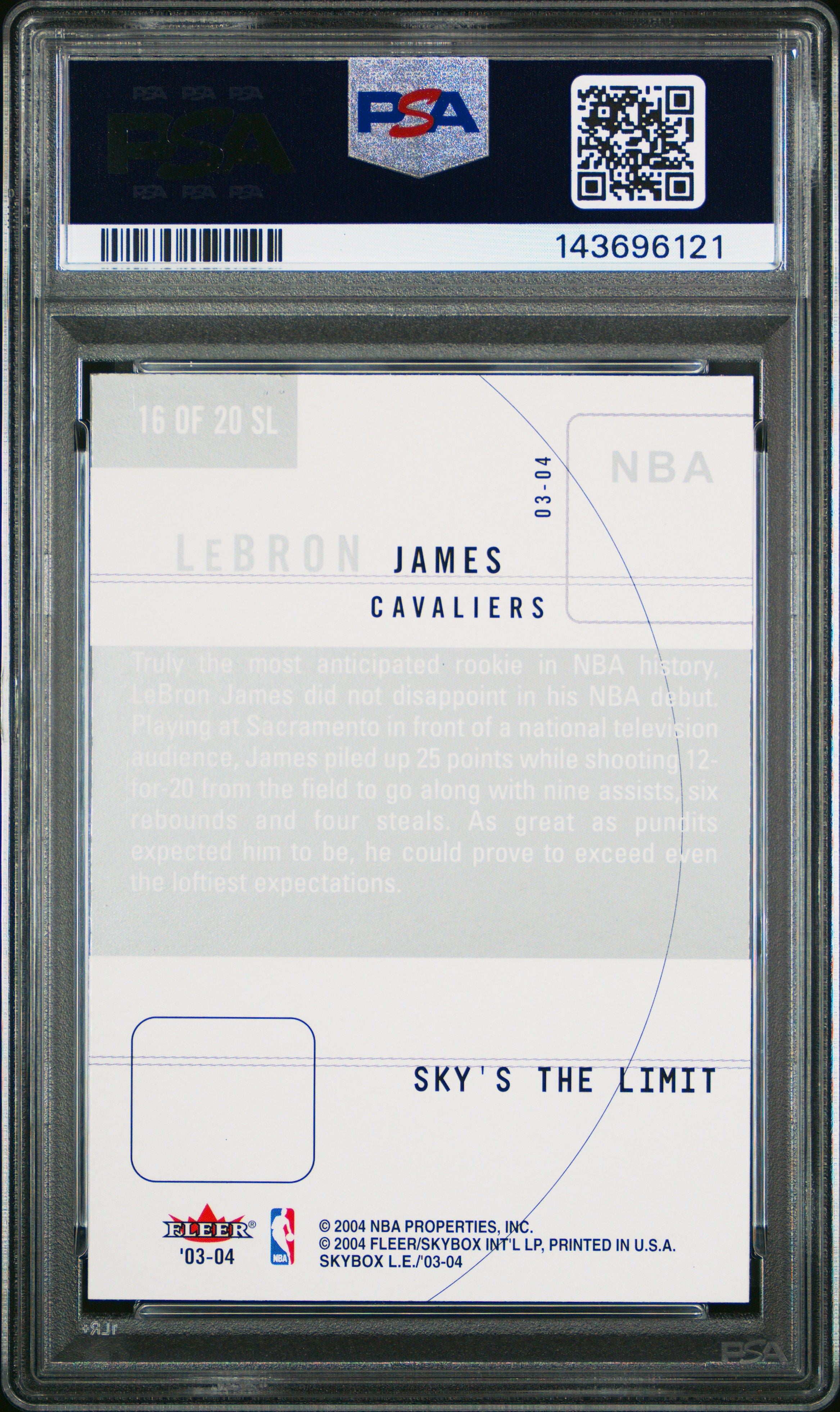 Lebron James 2003 Skybox L.E. Sky's the Limit RC psa 6 #16 Cleveland Cavaliers