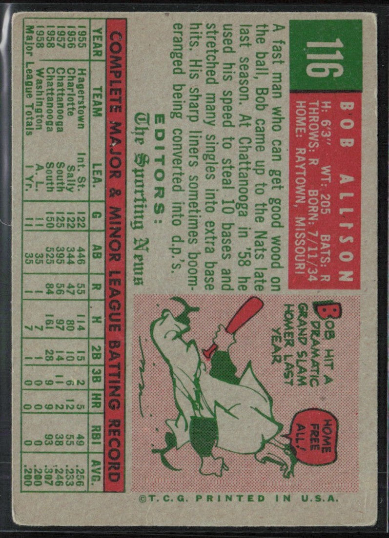 Bob Allison 1959 Topps RC #116.0 Washington Senators