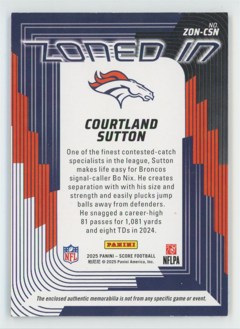 Courtland Sutton 2025 Score Zoned In Jersey #ZON-CSN Denver Broncos