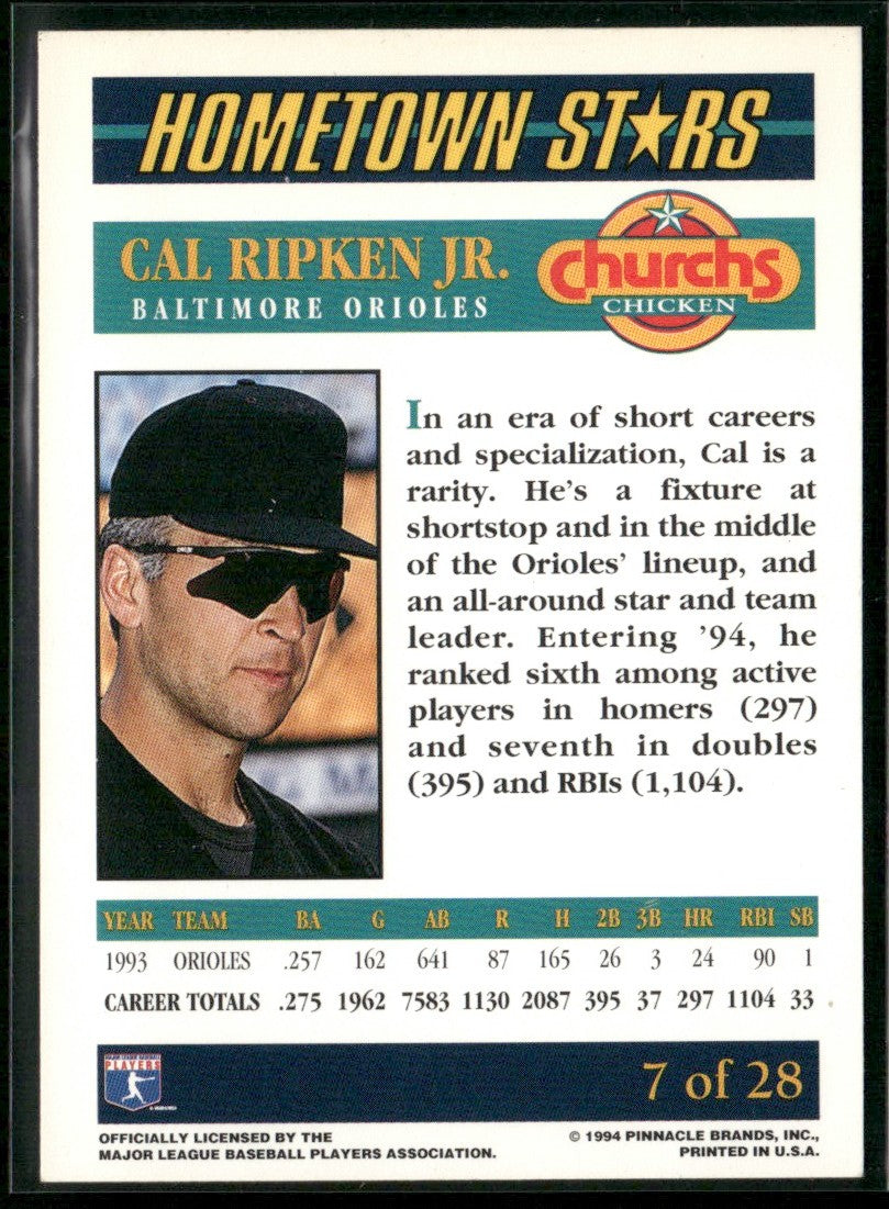 Cal Ripken Jr. 1994 Pinnacle Church's Chicken Hometown Stars #7