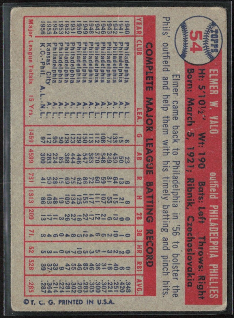 Elmer Valo 1957 Topps #54 Philadelphia Phillies