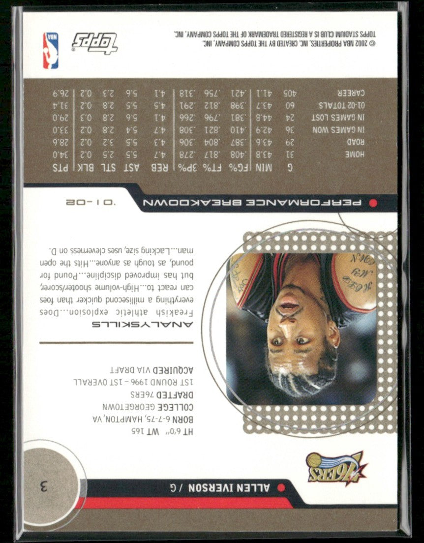 Allen Iverson 2002 Topps Stadium Club #3 Philadelphia 76ers
