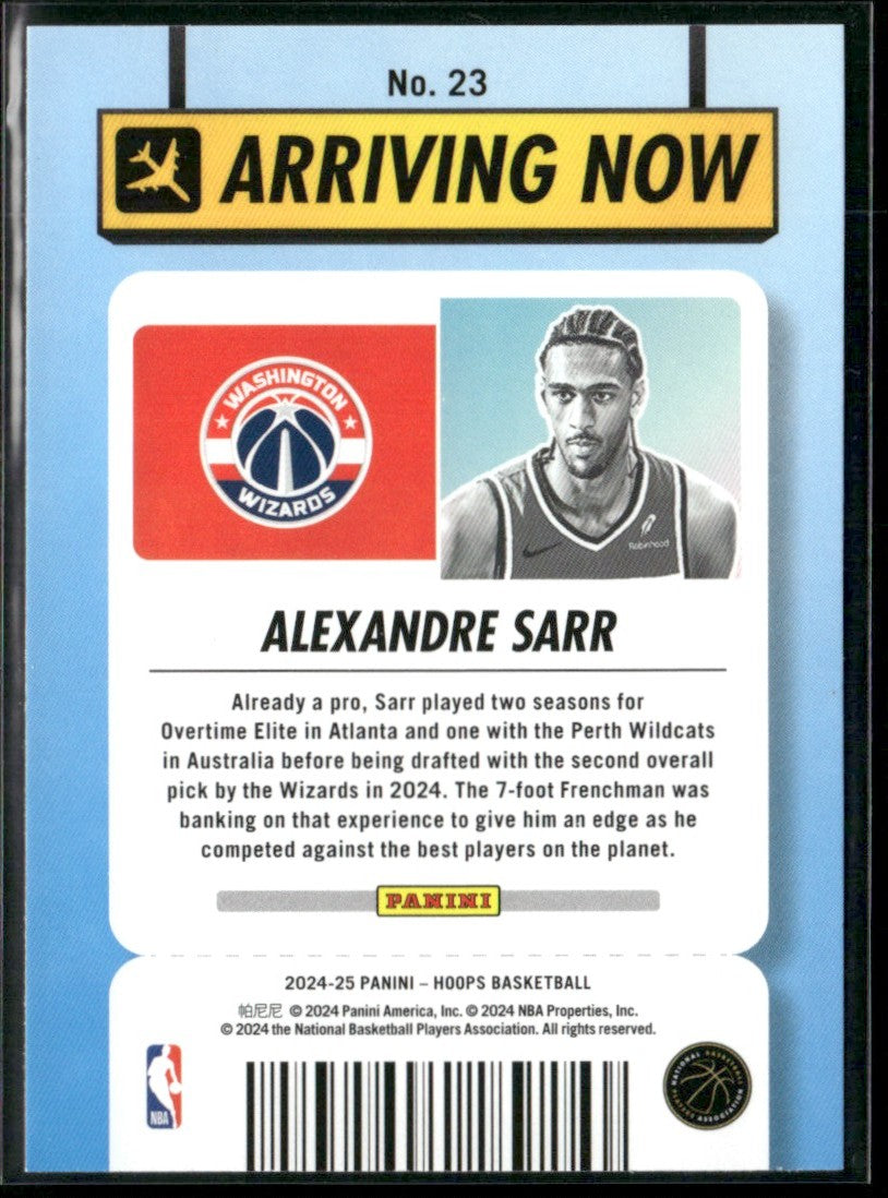 Alexandre Sarr 2024 NBA Hoops Arriving Now RC #23 Washington Wizards