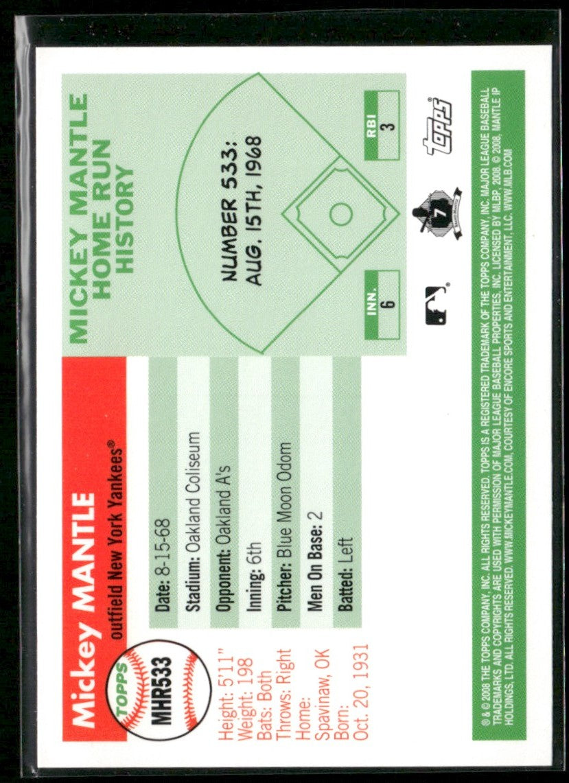 Mickey Mantle 2008 Topps Mickey Mantle Home Run History #MHR533 New York Yankees