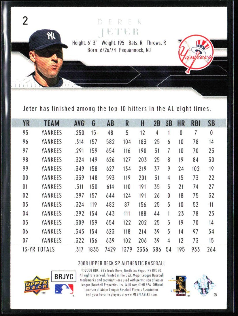 Derek Jeter 2008 SP Authentic #2 New York Yankees